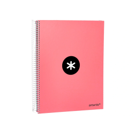 Antartik Cuaderno espiral A4 micro tapa forrada 120 hojas 90 gr cuadro 5mm 5 bandas color coral