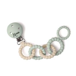 KioKids Sujetachupetes de Silicona Anillado Salvia +0 Meses, Textura Suave y Segura, Pinza Acero Inoxidable