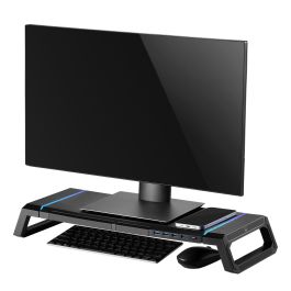 Ewent EW1268 Elevador Soporte Monitor RGB con Cajón de Almacenamiento, Soporte para Smartphone y 4 Puertos USB 3.0