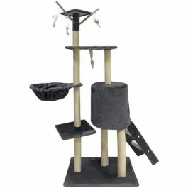 JIPSY ALC14A Rascador para gatos gris oscuro 79x34x138 cm con 3 plataformas, 1 percha, 1 perrera, 1 escalera y postes JIPSY ALC14A Rascador para gatos gris oscuro 79x34x138 cm con 3 plataformas, 1 percha, 1 perrera, 1 escalera y postes