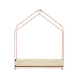 Home Deco Factory Juego de 3 Estantes Casa Rosa para Colgantes Rosa Metal y Madera 23x13x28 cm