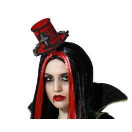 Diadema Halloween Sombrero Copa Negro y Rojo con Encaje y Cruz Metálica para Vampiresa o Burlesque Precio: 4.49999968. SKU: S1131771