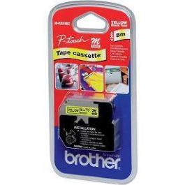 Brother 9mm black on yellow plastic tape, non-laminated, 8m