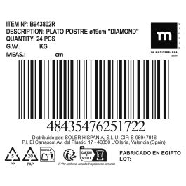 Plato Postre Diamond 19 cm - La Mediterranea (24 Unidades) Plato Postre Diamond 19 cm - La Mediterranea (24 Unidades)