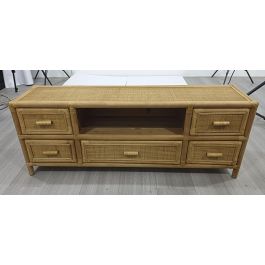 DKD Home Decor Mueble para TV Tropical de Abeto y Ratán Marrón Claro Acabado Natural con 5 Cajones y 1 Estantería 120x30x45 cm DKD Home Decor Mueble para TV Tropical de Abeto y Ratán Marrón Claro Acabado Natural con 5 Cajones y 1 Estantería 120x30x45 cm