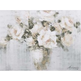 DKD Home Decor Cuadro Romántico Jarrón con Flores Lienzo y Pino Azul, Verde, Crema 120x90x3.8 cm Pack de 2 Unidades