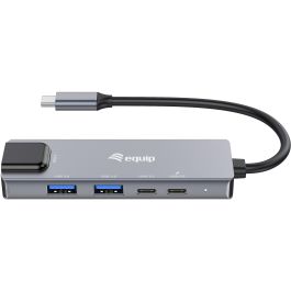 Equip 133496 Adaptador USB-C 5 en 1 a RJ45 2.5 GbE, 2x USB 3.2 Gen 1 Tipo-A, 2x USB Tipo-C con Power Delivery 100W