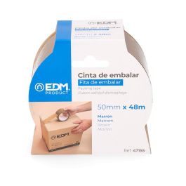 Edm Cinta de Embalar de Polipropileno Marrón 48 Micras 50 mm x 48 m - Precinto para Paquetes Resistente Intemperie