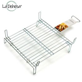 La Dehesa Parrilla Doble Zincada 40x40 cm Metal Acero Plateado con 4 Patas y 1 Asa