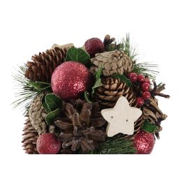 DKD Home Decor Bola Redonda Decoración Navideña Tradicional de Piña Verde y Rojo 14 cm Set de 6 para Árbol de Navidad