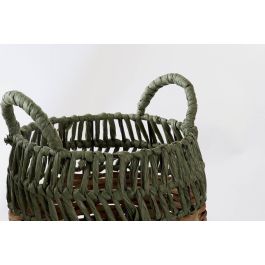 DKD Home Decor Cesta Balines Natural Verde Ratan Set de 2 Piezas 33 x 40 x 33 cm