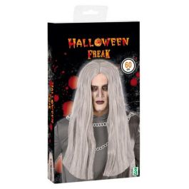 Peluca Halloween Bruja Gris Largo 60 cm - Adulto, Cabello Liso, Aire Fantasmal