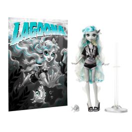 Monster High Hkn30 Muñeca Lagoona Blue Real Drama Colección Película Vintage Blanco y Negro con Piraña y Póster