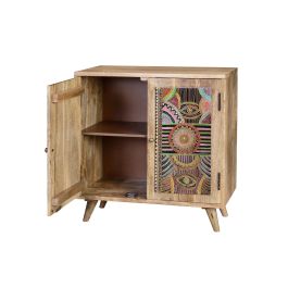 Giner y Colomer Mueble Auxiliar Mango Natural con Detalles Multicolor 60x60x30 cm