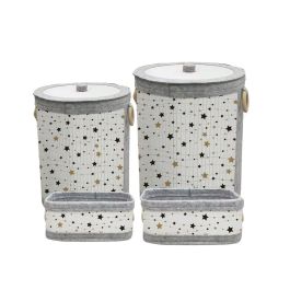 DKD Home Decor Cesta de Bambú y Fieltro Set de 4 con Estrellas, Blanco, Gris, Dorado, Negro 36 x 50 x 36 cm