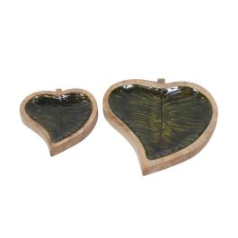 DKD Home Decor Centro de Mesa Hoja Tropical Mango Esmaltado Verde Natural 30x30x2.5 cm Set de 2 Precio: 44.5000006. SKU: B14F6MGL55