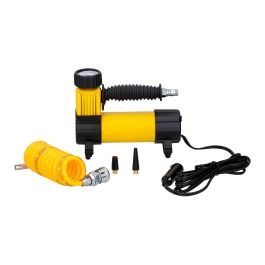 Dunlop Compresor metálico para coche 12V, 100psi/7bar, cable 2.8m, manguera 1.5m, incluye tres boquillas
