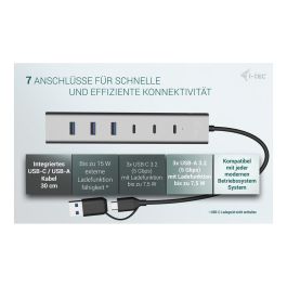 i-tec Charging Metal Hub USB-C/USB-A de 7 Puertos - Hub de Carga con 3 Puertos USB-C y 4 USB-A, Alimentación 12V/3A, Carcasa de Aluminio, Plug & Play