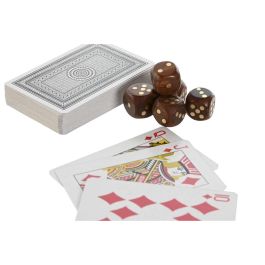 DKD Home Decor Juego de Mesa Colonial Ajedrez y Cartas Madera Sheesham Marrón Dorado 12x8x13 cm - Set 4 Piezas