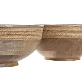 DKD Home Decor Centro de Mesa Cottage Marrón Set de 2 Indianrope de Madera de Mango y Cuerda, Acabado Natural, 25x10x25 cm