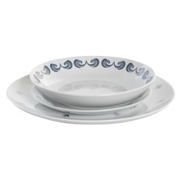 DKD Home Decor Vajilla Colección Atlántico Porcelana Azul Blanco Set de 18 Piezas Apta para Microondas y Lavavajillas