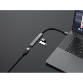 Equip Hub Usb Tipo C con 1 Puerto USB 3.0 y 3 Puertos USB 2.0, Carcasa de Aluminio, Ultradelgado, Plug and Play