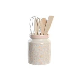 DKD Home Decor Bote Utensilios Shabby Rosa Blanco 12 x 25 x 12 cm Set de 5