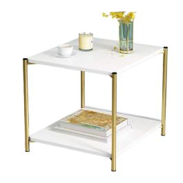 Mesa auxiliar Romimex Blanco Dorado Metal Madera MDF 40 x 43 x 40 cm