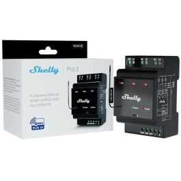 Shelly Relé Inteligente PRO 3 de 3 Canales Z-Wave para Carril DIN, 48A (3x16A), 3 Fases, Negro