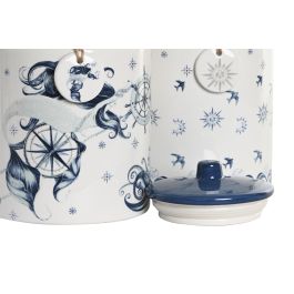 DKD Home Decor Bote Atlantico Dolomita Azul Blanco 15 x 21 x 15 cm (2 Unidades)