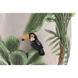 DKD Home Decor Jarrón Tropical Crudo Verde Cerámica 26x33x26 cm Palmera Pájaros