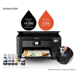 Epson ET-2850 Impresora Multifunción 3 en 1, Inyección de Tinta A4, Wi-Fi, Dúplex Automático, Color Negro