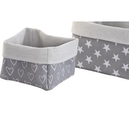 DKD Home Decor Cesta Basicos Gris Blanco Algodon Eva 23 x 16 x 23 cm Set de 3 (2 Unidades)