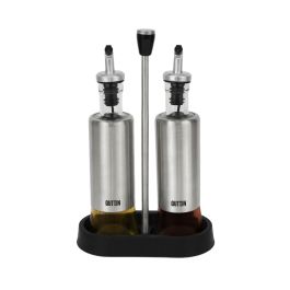 Quttin Set 2 Aceiteras de Acero Inoxidable con Soporte - 9.5 x 27.7 x 17.8 cm (8 Unidades)