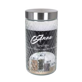 Anna Tarro de Vidrio con Tapa de Acero y Relieve, Capacidad 1700 ml (1.7 L), Medidas ø11 x 22 cm (12 Unidades) Anna Tarro de Vidrio con Tapa de Acero y Relieve, Capacidad 1700 ml (1.7 L), Medidas ø11 x 22 cm (12 Unidades)