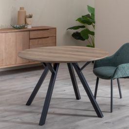 Mesa Comedor Marrón-Negro Dm-Metal Salón 120 X 120 X 75 cm