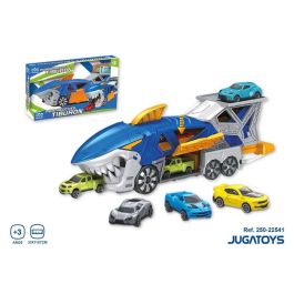 Camión tiburón portacoches, incluye 3 coches, 33x11x7cm