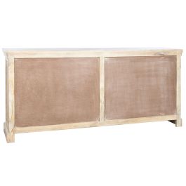 DKD Home Decor Buffet Toscana 45 x 90 x 200 cm Blanco Natural Madera Maciza Mango Espejo Hecho a Mano 4 Puertas 2 Estanterias