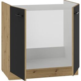 Mueble bajo fregadero - MODENA - 80 cm - 2 puertas batientes - Roble artesanal y negro mate - CUISINIER