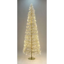 DKD Home Decor Árbol de Navidad Moderno con Luces LED Integradas Cálidas, Diseño Elegante Dorado Metálico, Para Decoración del Hogar, 180 cm Alto
