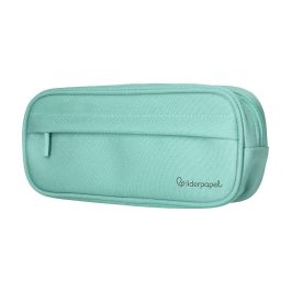 Estuche Portatodo Liderpapel Classic Ovalado 2 Cremalleras Con Bolsillo Delantero 210x90 mm Verde Manzana