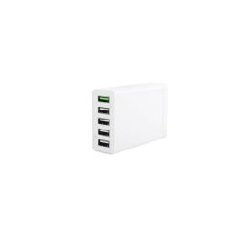 CoreParts Multi-Port USB Charger White 50W 5V 2.4A USB-A 5-ports with 2.4A each (Green port=QC3.0) Including 1.2m EU Power Cord, Multi-Port Charger