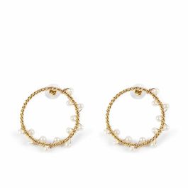 Shabama Pendientes SHIMA de Mujer con Perlas Akoya, Diseño Aro Trenzado de 4cm y Detalles Bordados en Hilo Dorado Oro Brillo Precio: 33.4999995. SKU: B1F56SRE8N