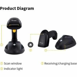 Equip Lector Código Barras Inalámbrico 1D - Escáner Portátil Alta Velocidad 200 lect/s, Alcance 200m, IP54, Negro