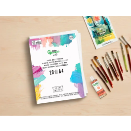 Liderpapel Bloc Dibujo Multitécnicas DIN A4, 260g/m², 20 Hojas para Acrílico, Óleo y Gouache
