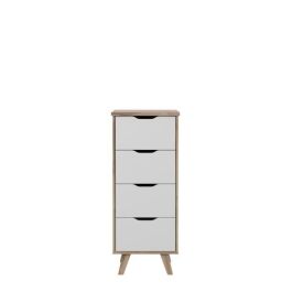 VANKKA Cómoda 4 Cajones - Acabado Roble y Blanco - L 45 x P 42 x H 108 cm - Con Patas VANKKA Cómoda 4 Cajones - Acabado Roble y Blanco - L 45 x P 42 x H 108 cm - Con Patas