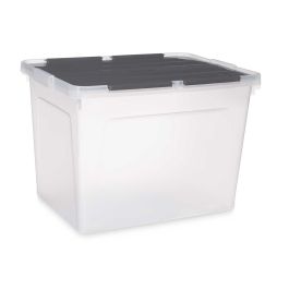Caja Doble Tapa Abatible 48L Antracita Kipit 50x35x37 cm (6 Unidades) Caja Doble Tapa Abatible 48L Antracita Kipit 50x35x37 cm (6 Unidades)