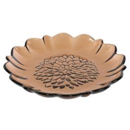 DKD Home Decor Plato Basicos Marron de Cristal Dalia (4 Unidades) 20.5 cm - Apto para Microondas y Lavavajillas