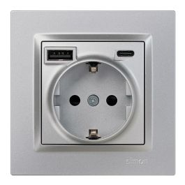 Base enchufe schuko + usb a + c 10,5 W 16 a 250 v~, simon 10, aluminio Precio: 57.286845. SKU: B178QDP9TN