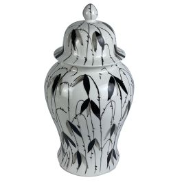 DKD Home Decor Tibor Oriental de Porcelana Blanco y Negro con diseño de Hojas 22x42x22 cm Precio: 56.6900004. SKU: S3039985